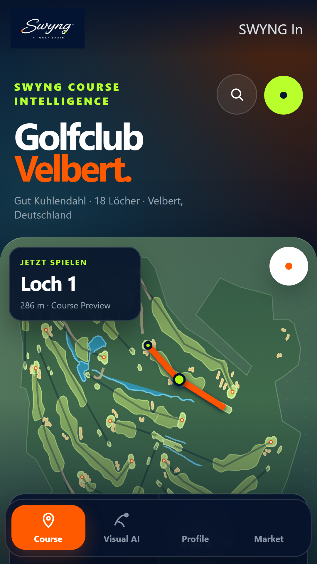SWYNG Private Beta mit Course Intelligence für Golfclub Velbert